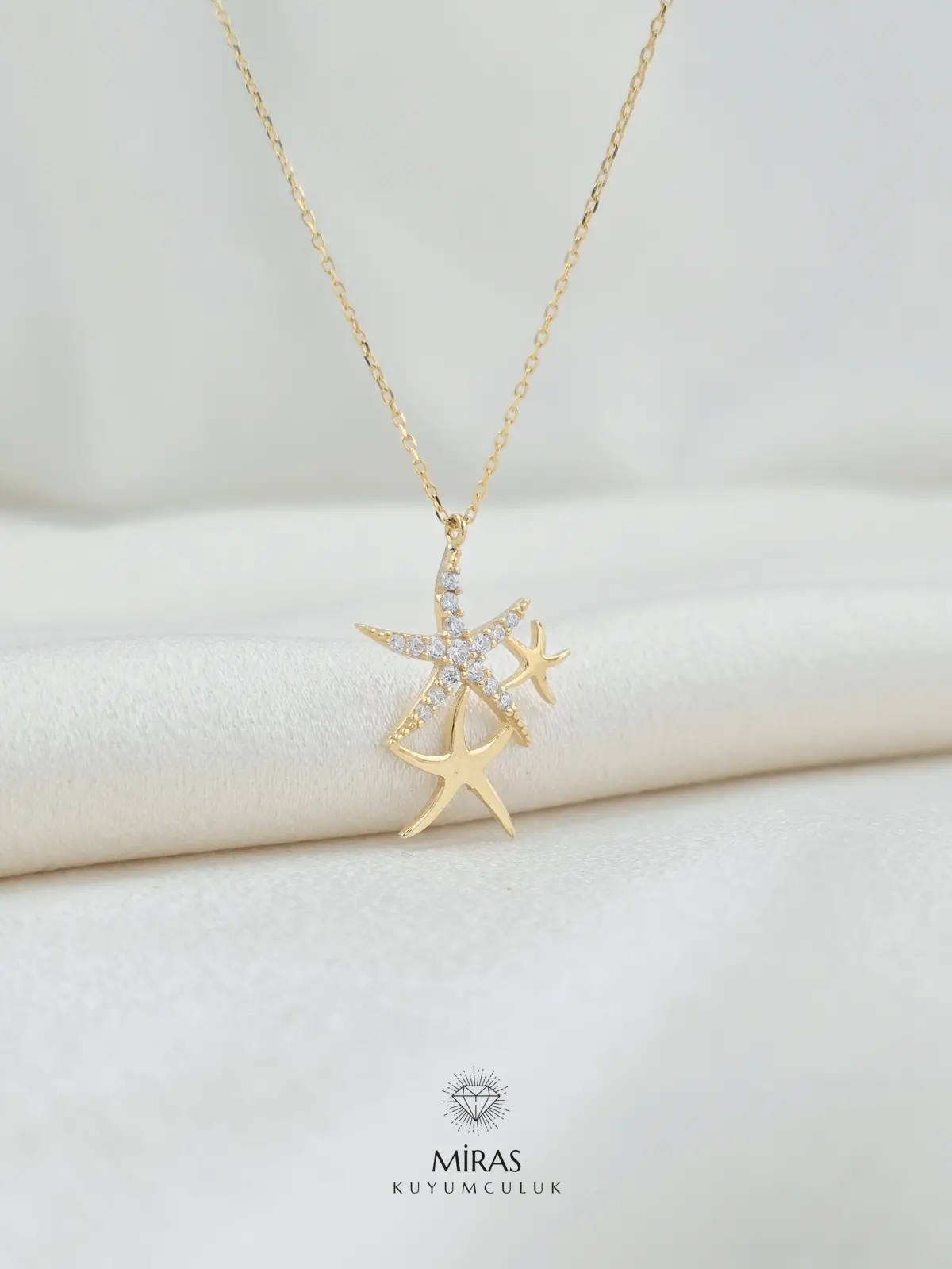 14 Ayar Altın - Üçlü Deniz Yıldızı Kolye - K14KLY223