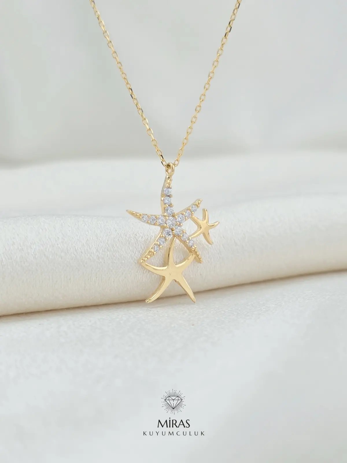 14 Ayar Altın - Üçlü Deniz Yıldızı Kolye - K14KLY223