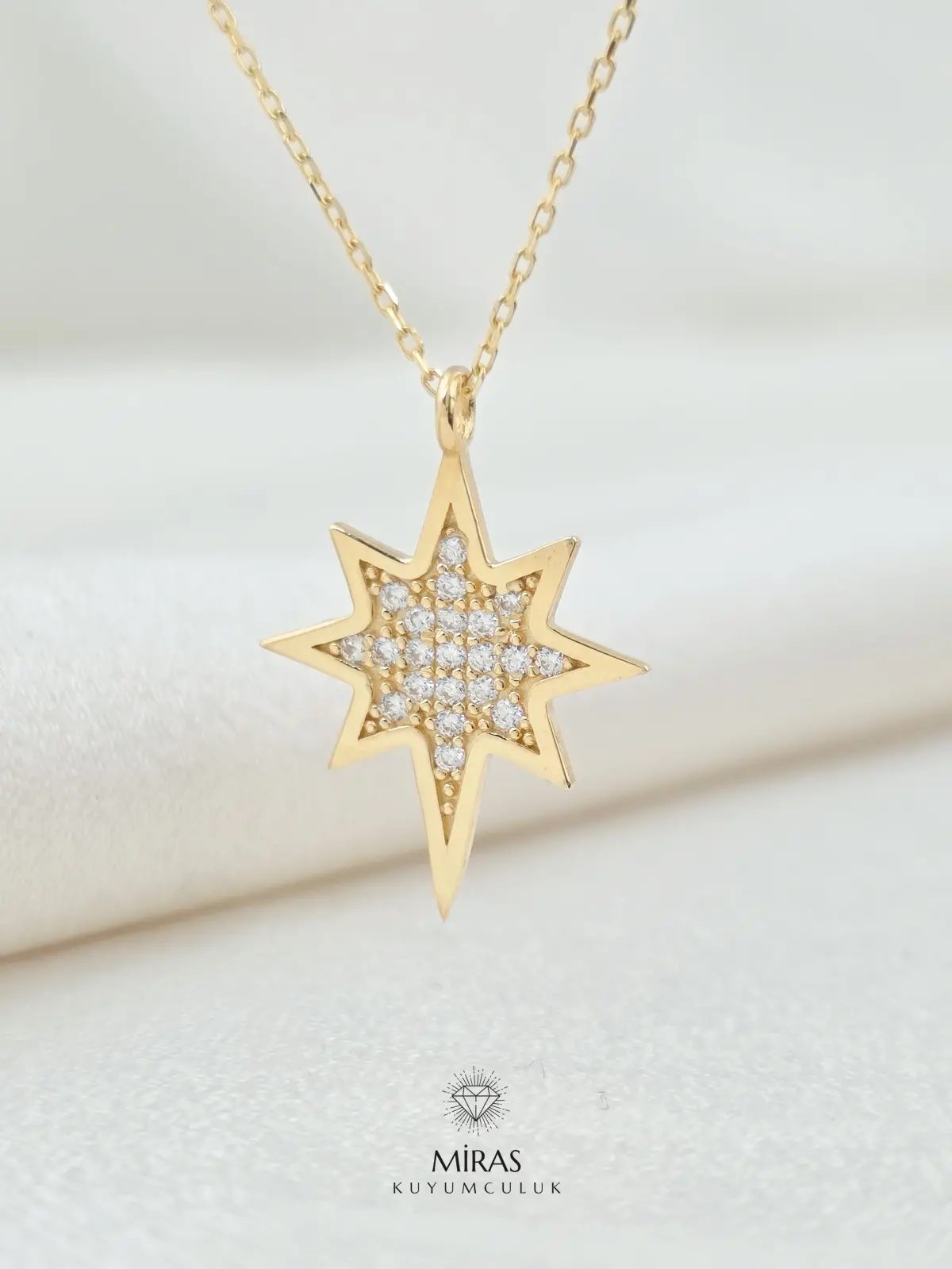 14 Ayar Altın - Taşlı Kuzey Yıldızı Kolye - K14KLY356
