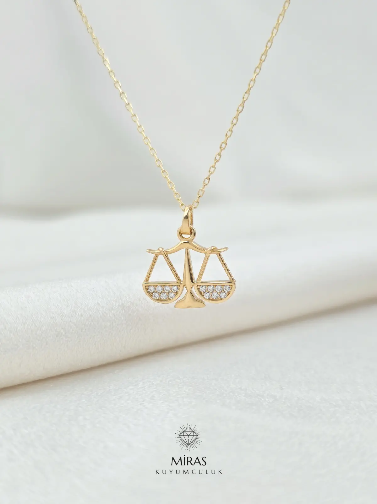 14 Ayar Altın - Taşlı Terazi Kolye - 14KLY758