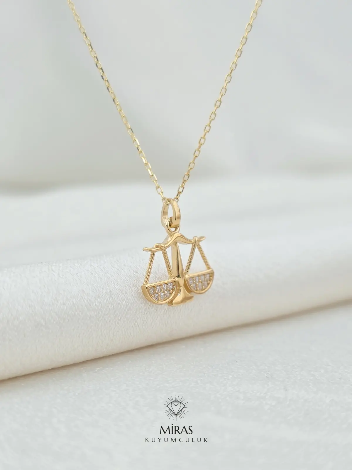 14 Ayar Altın - Taşlı Terazi Kolye - 14KLY758