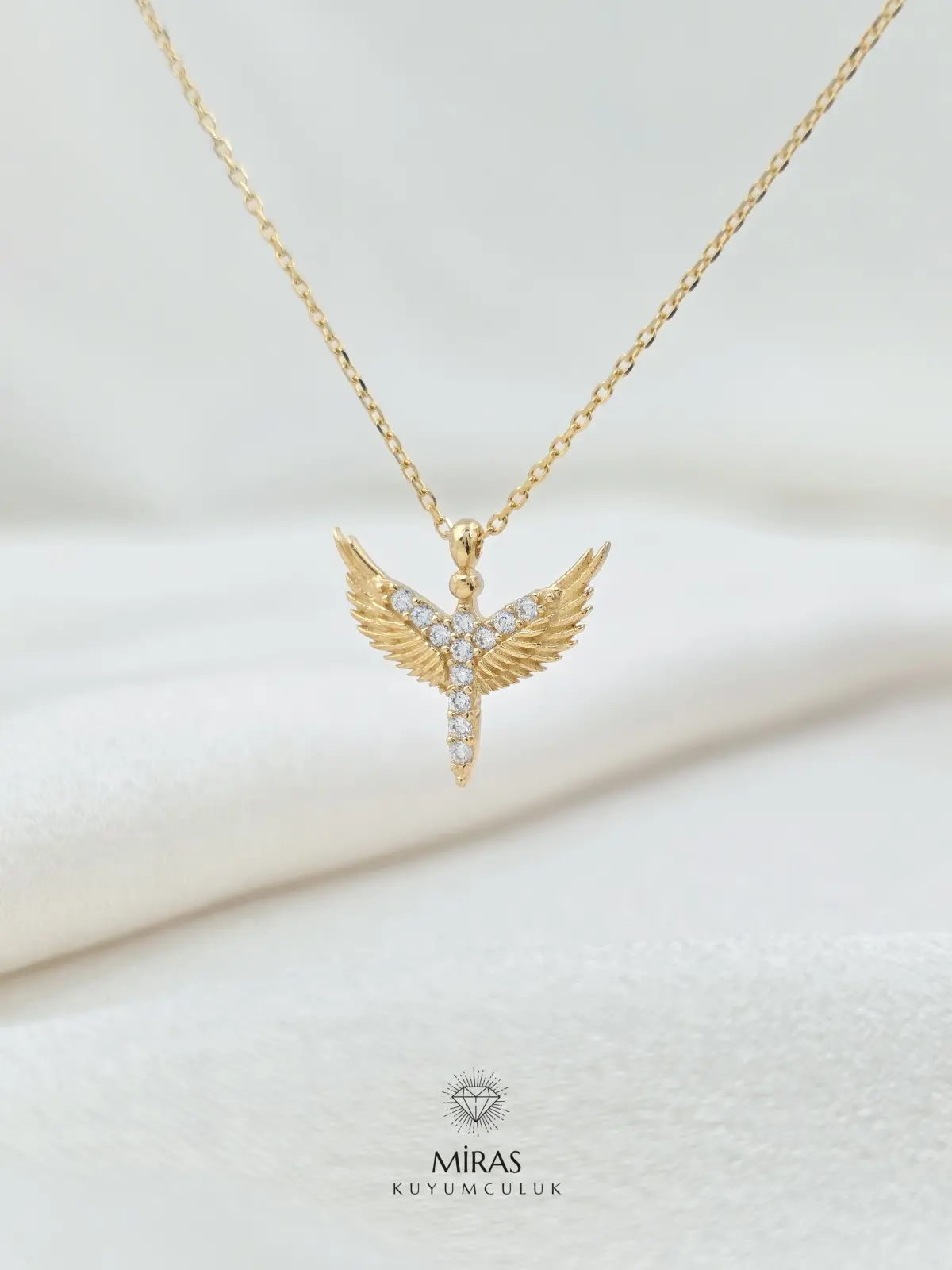 14 Ayar Altın - Taşlı Minimal Anka Kuşu Kolye - 14KLY717