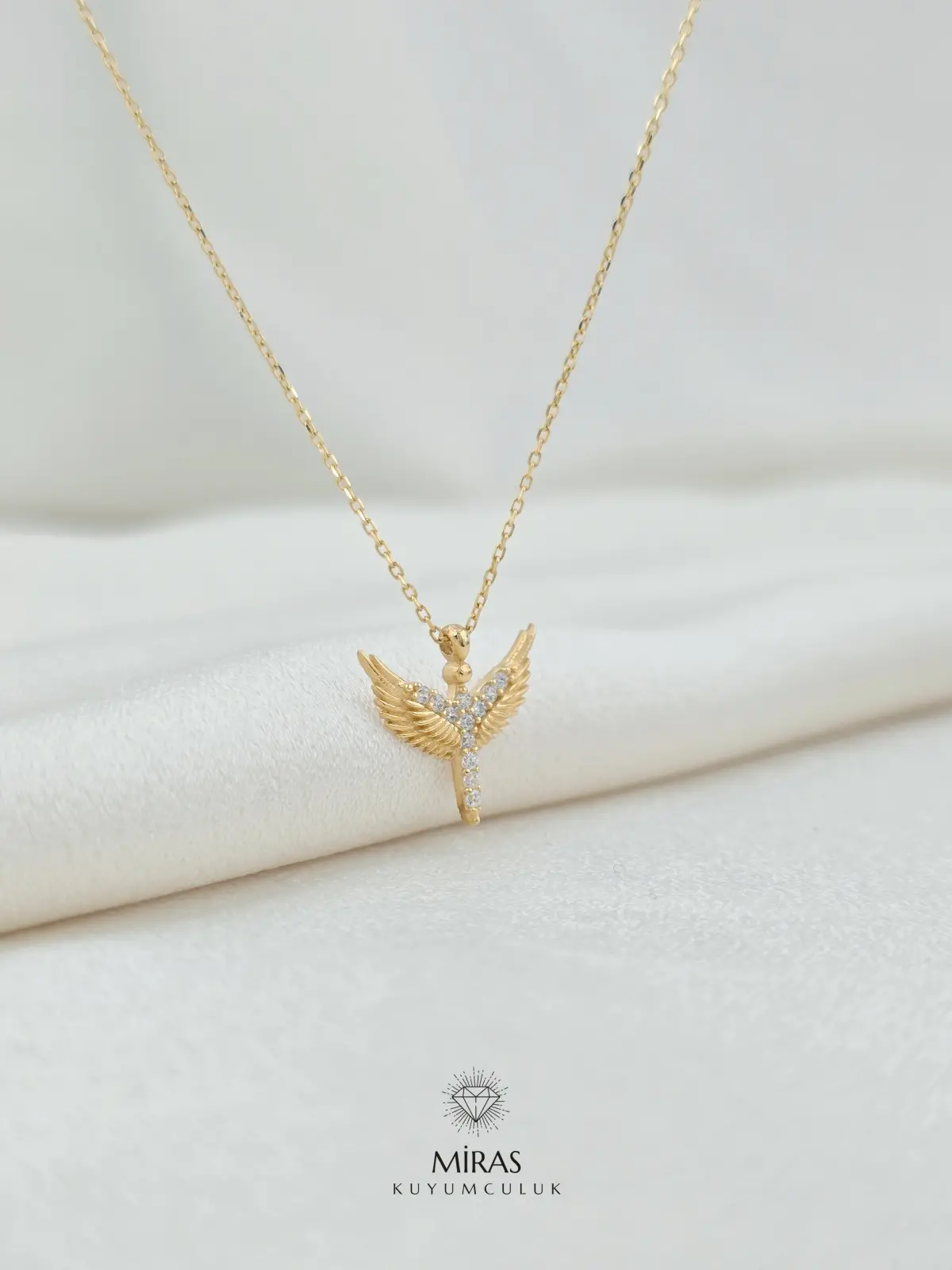 14 Ayar Altın - Taşlı Minimal Anka Kuşu Kolye - 14KLY717