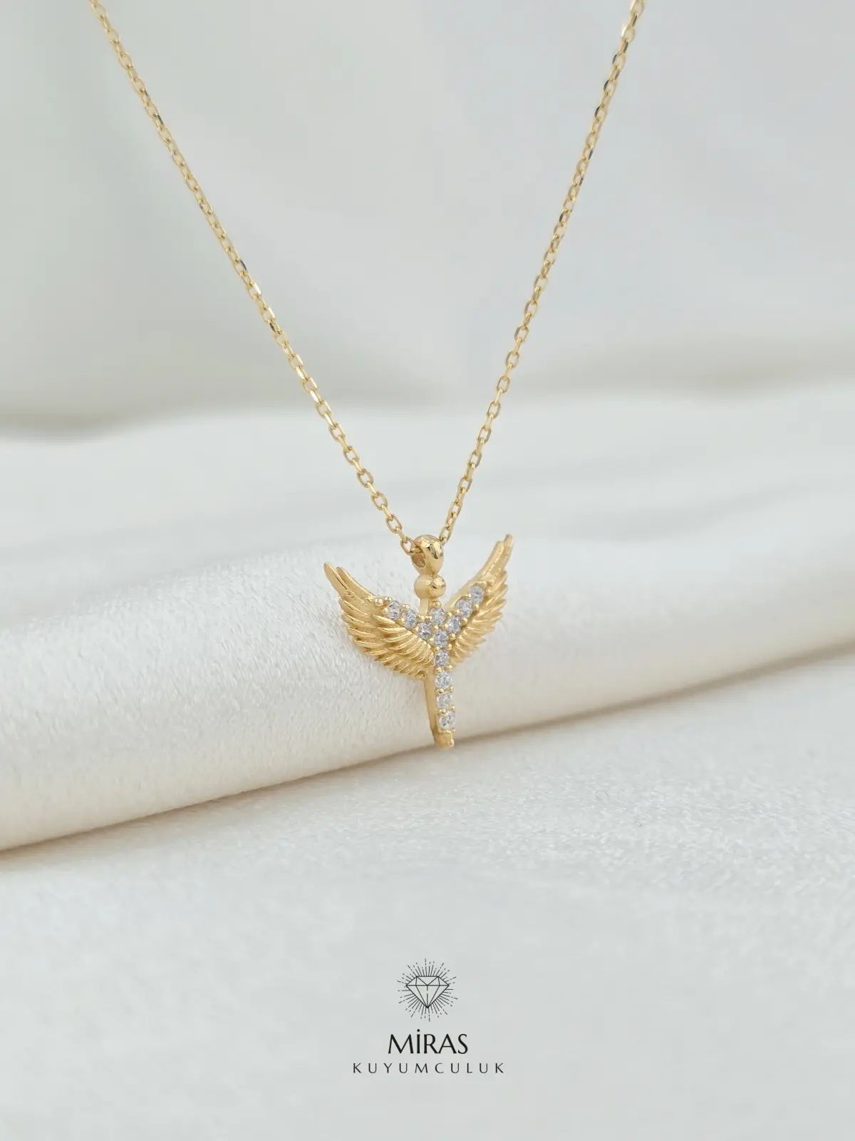 14 Ayar Altın - Taşlı Minimal Anka Kuşu Kolye - 14KLY717