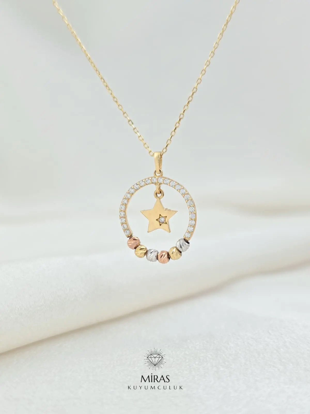 14 Ayar Altın - Taşlı Dorika Yıldız Kolye - 14KLY384