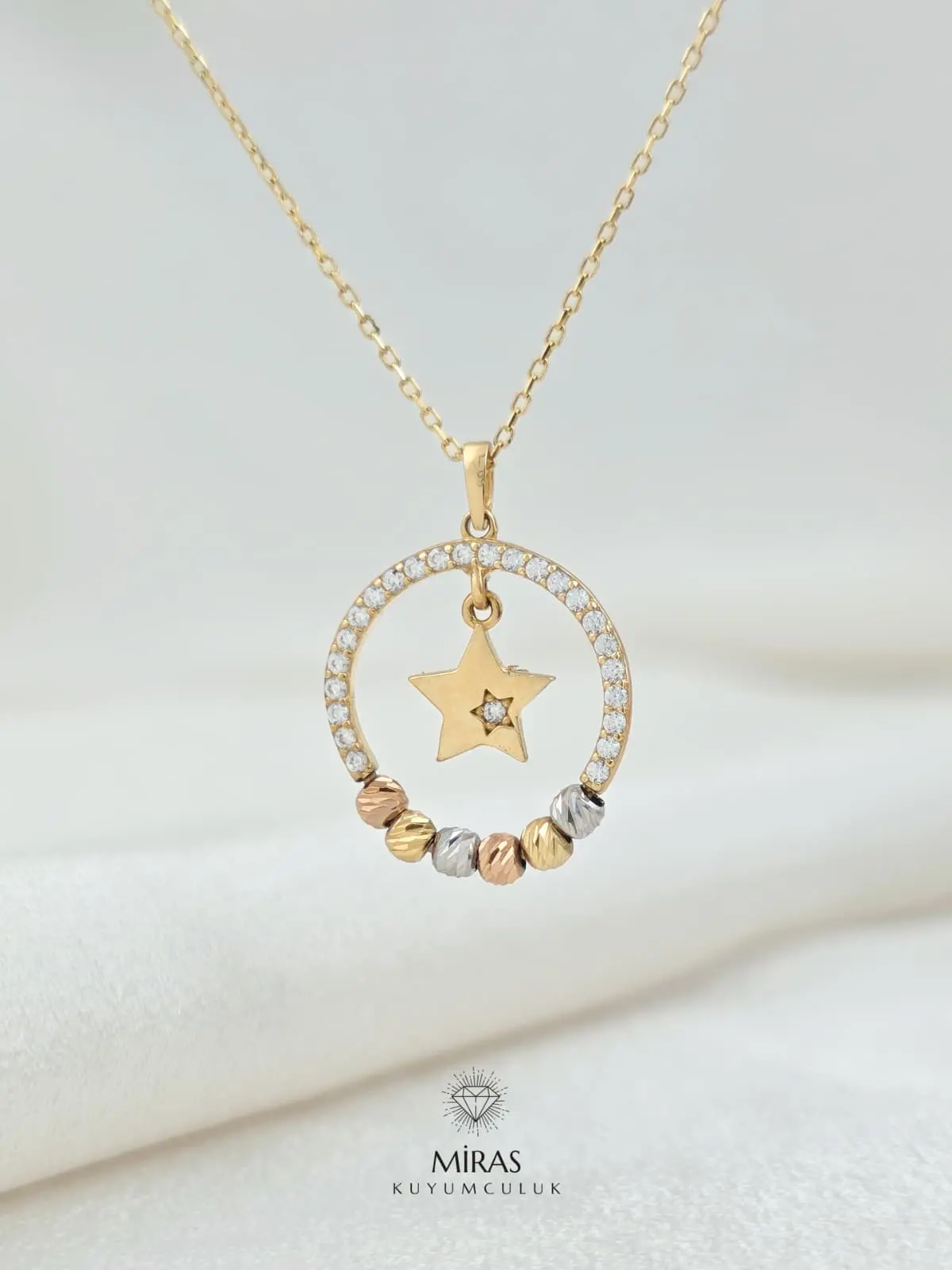 14 Ayar Altın - Taşlı Dorika Yıldız Kolye - 14KLY384