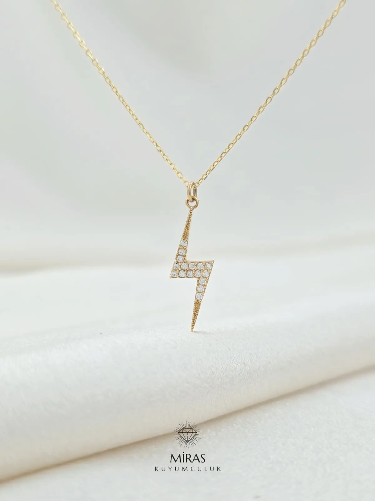14 Ayar Altın - Taşlı Şimşek Kolye - K14KLY168