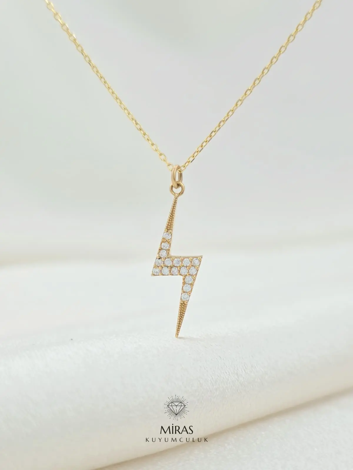 14 Ayar Altın - Taşlı Şimşek Kolye - K14KLY168