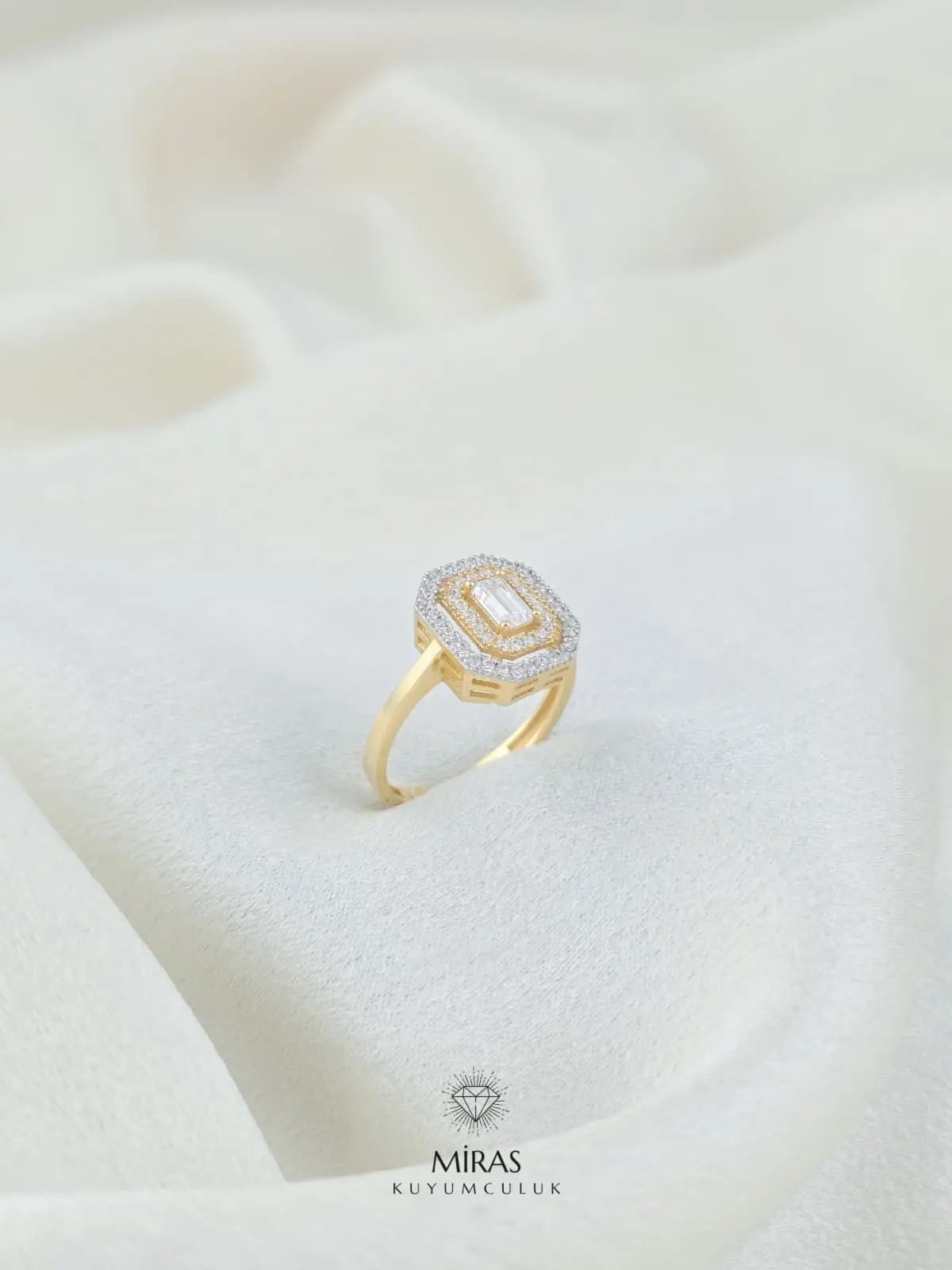 14 Ayar Altın - Çift Renk Taşlı Baget - 14YZK606