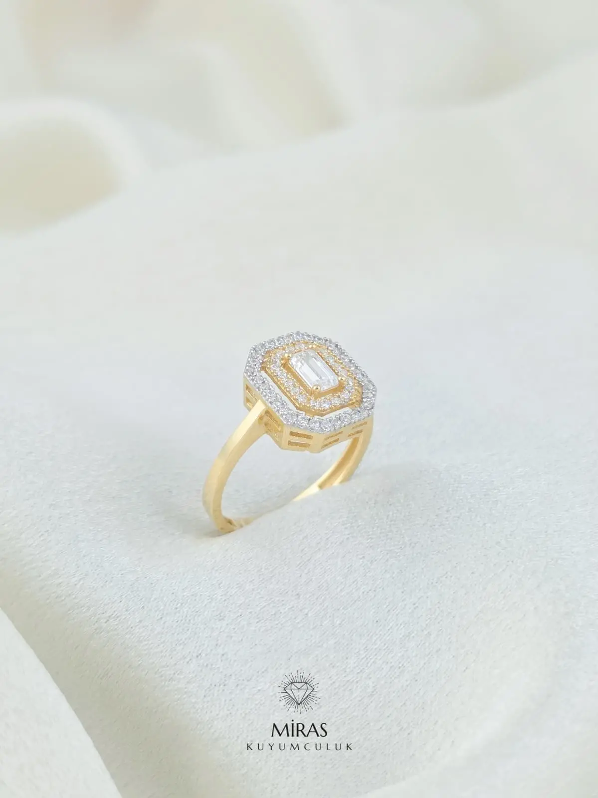 14 Ayar Altın - Çift Renk Taşlı Baget - 14YZK606