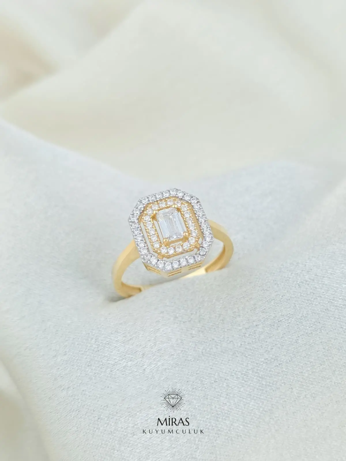 14 Ayar Altın - Çift Renk Taşlı Baget - 14YZK606