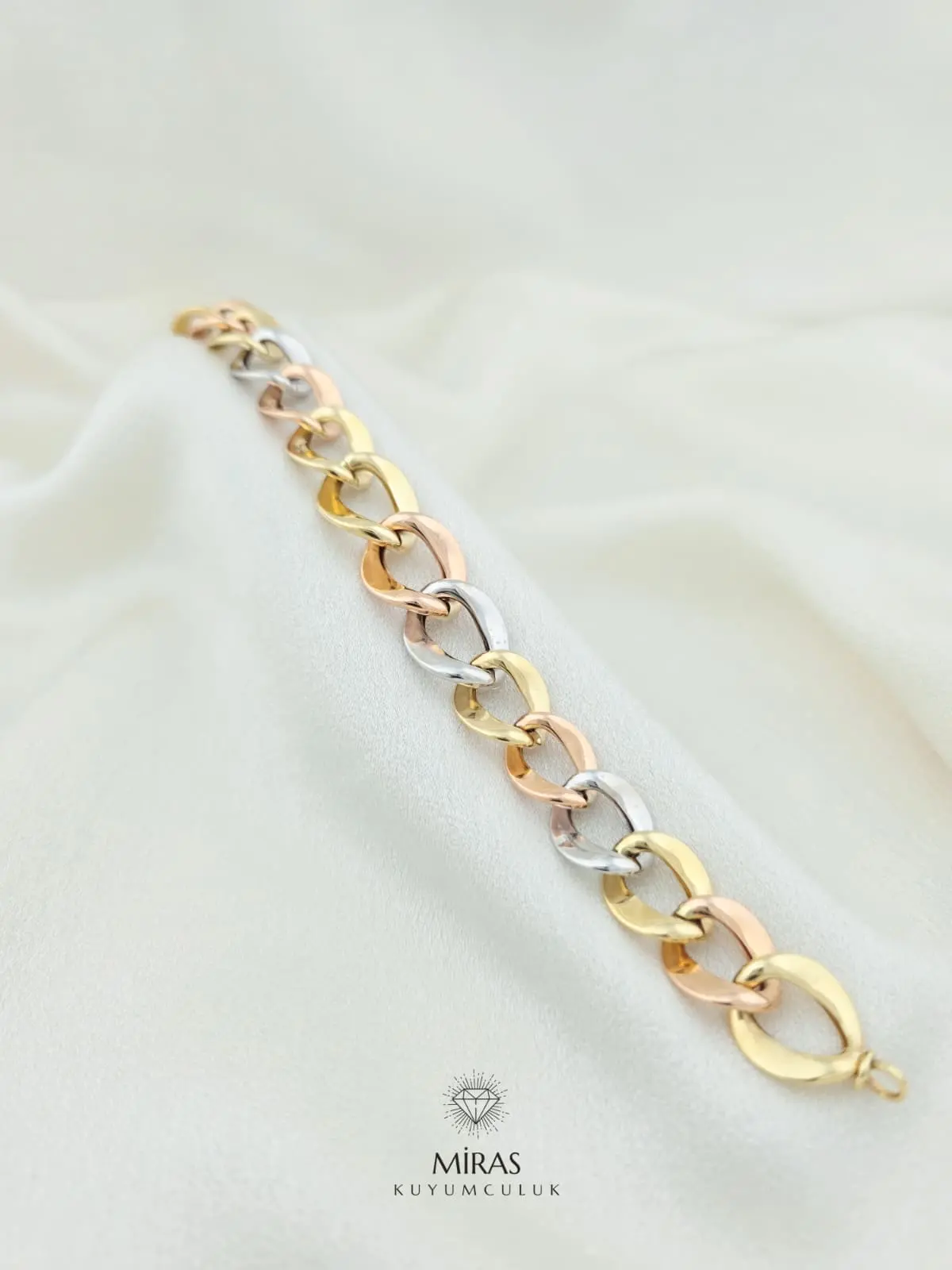 14 Ayar Altın - Üç Renkli Halka Bileklik - 14BLK572