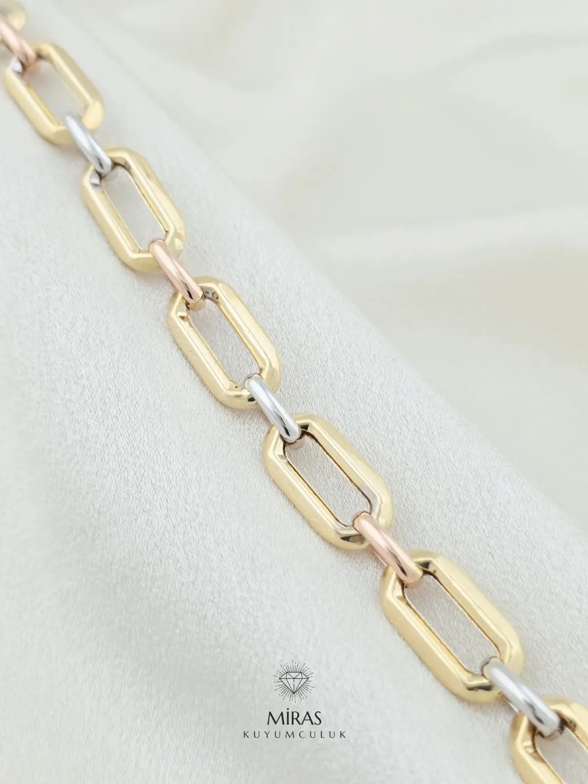 14 Ayar Altın - Üç Renk Detaylı Ataç Bileklik - 14BLK1050