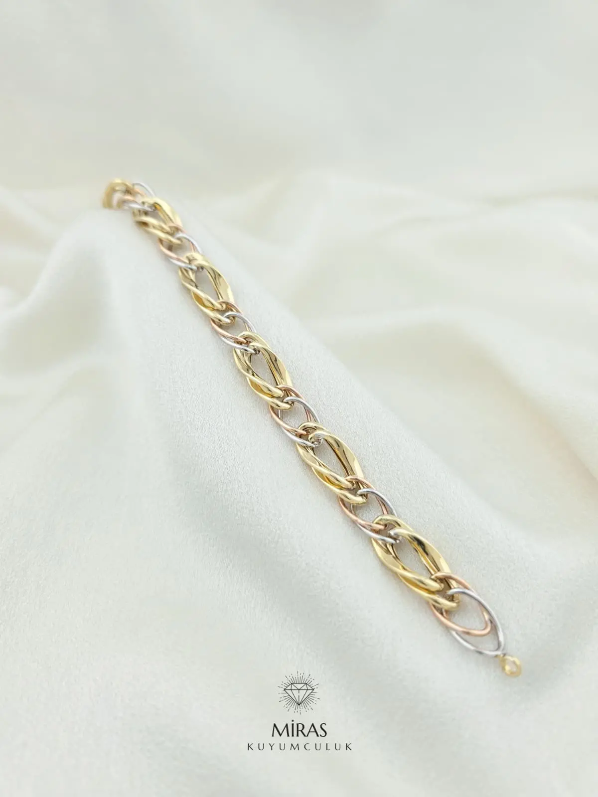 14 Ayar Altın - Üç Renkli Hallow Bileklik - 14BLK1051