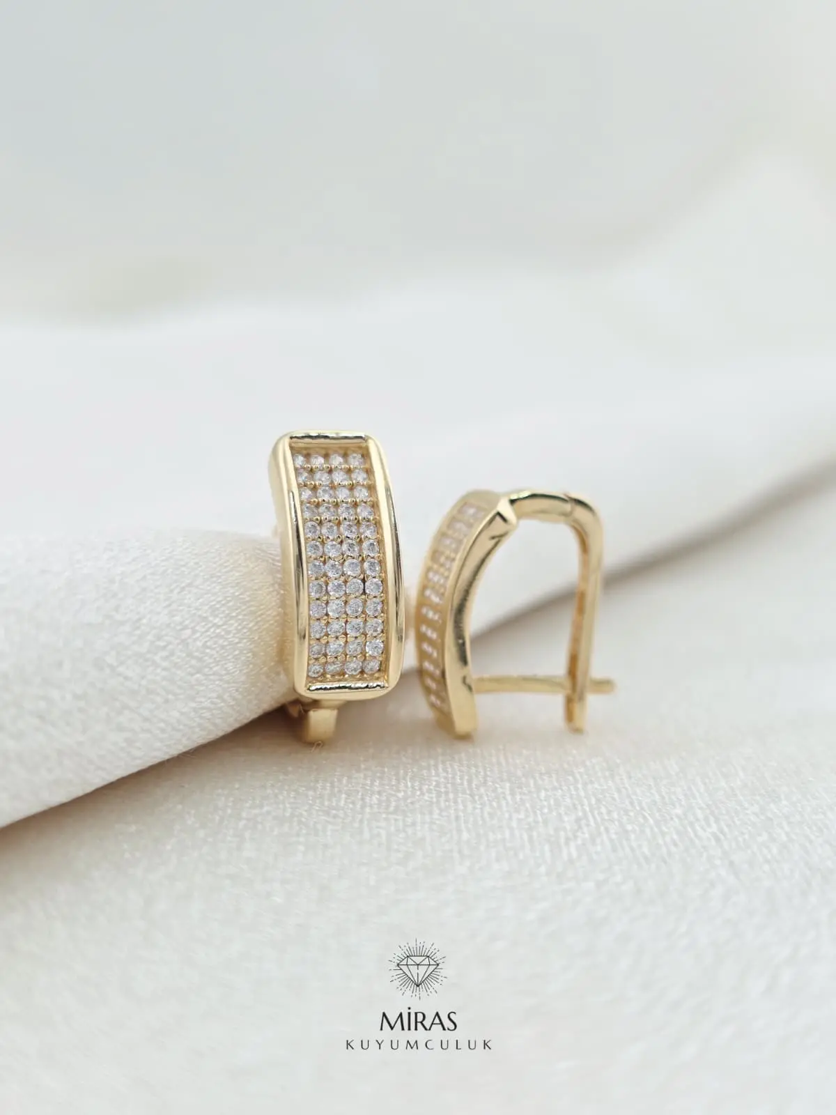 14 Ayar Altın - Taşlı Kemer J Küpe - K14KP96