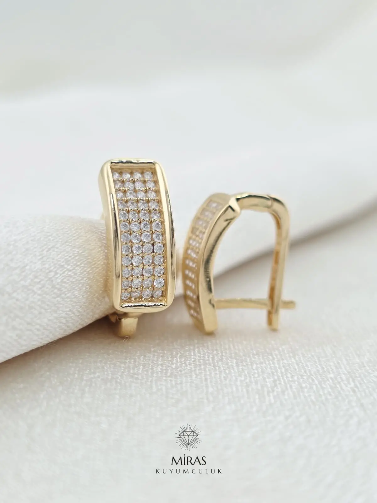 14 Ayar Altın - Taşlı Kemer J Küpe - K14KP96